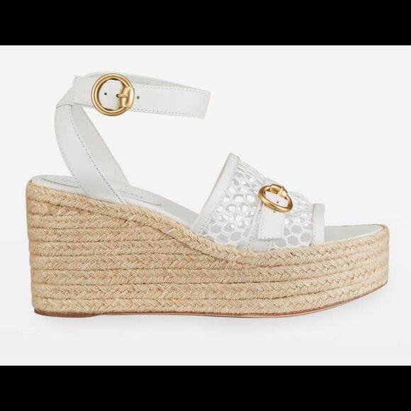 Gianvito Rossi Solana Buckle Napa Wedge Platform Sandals White Size 41.5/11.5 - Picture 1 of 12